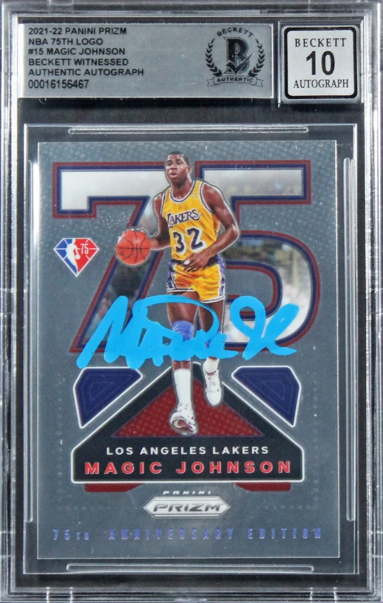Lakers Magic Johnson Signed 2021 Panini Prizm 75th #15 Card Auto 10! BAS Slabbed