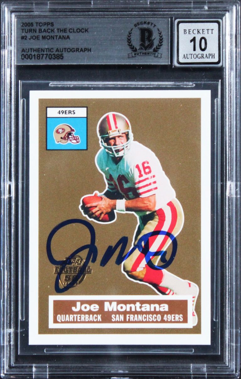 Joe Montana Signed 2005 Topps Turn Back The Clock #2 Card Auto 10! BAS Slabbed
