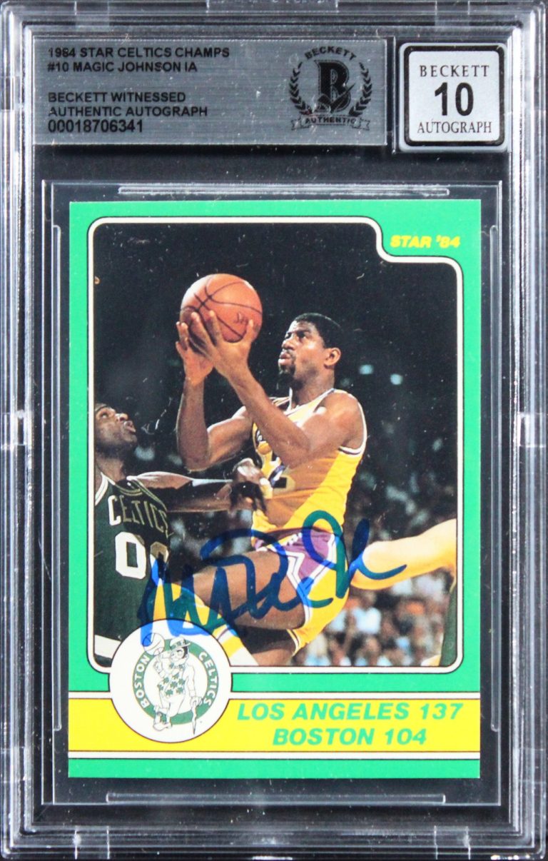 Magic Johnson Signed 1984 Star Celtics Champs #10 Card Auto Mint 10! BAS Slabbed