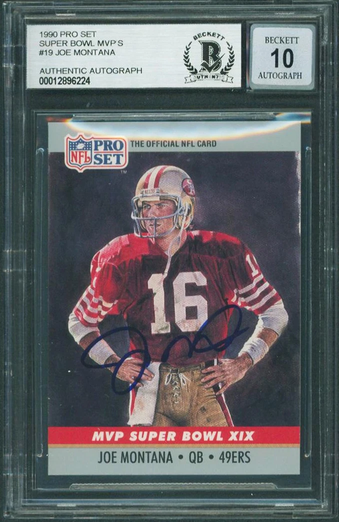 49ers Joe Montana Signed 1990 Pro Set MVPs #19 Card Auto Graded 10! BAS Slabbed