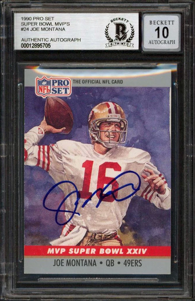 49ers Joe Montana Signed 1990 Pro Set MVPs #24 Card Auto Graded 10! BAS Slabbed