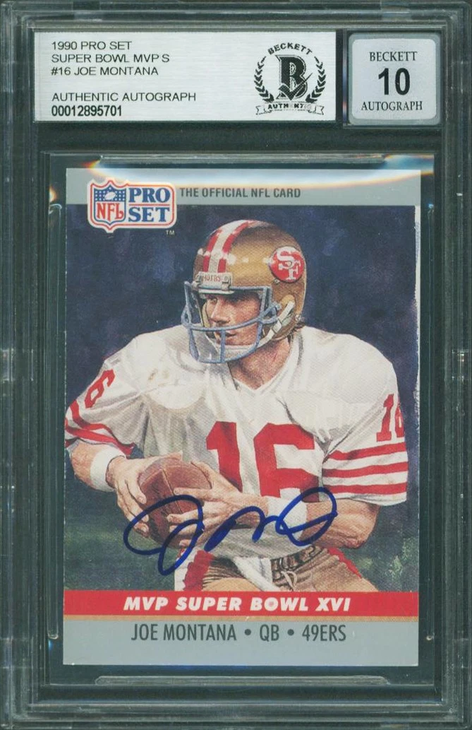 49ers Joe Montana Signed 1990 Pro Set MVPs #16 Card Auto Graded 10! BAS Slabbed