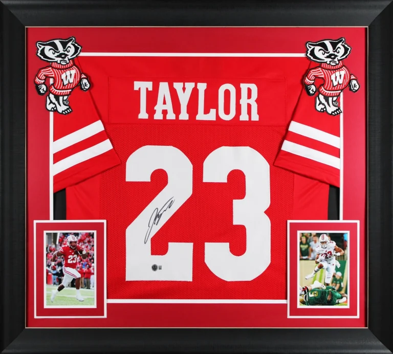 WISCONSIN JONATHAN TAYLOR AUTHENTIC SIGNED RED PRO STYLE FRAMED JERSEY BAS WIT COLLECTIBLE MEMORABILIA