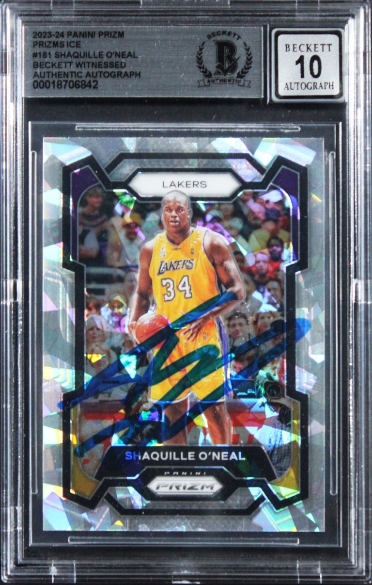 Lakers Shaquille O'Neal Signed 2023 Panini Prizm Ice #181 Card Auto 10! BAS Slab