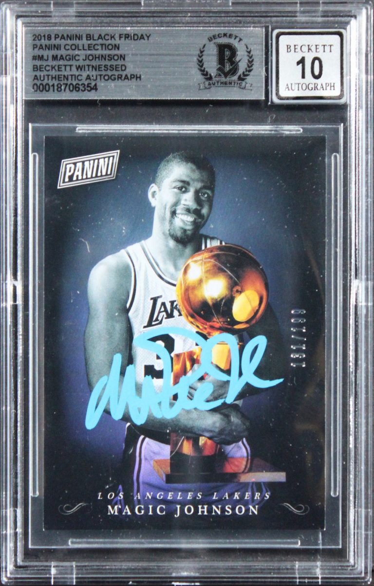 Magic Johnson Signed 2018 Panini Black Fri PC #MJ 131/199 Card Auto 10! BAS Slab