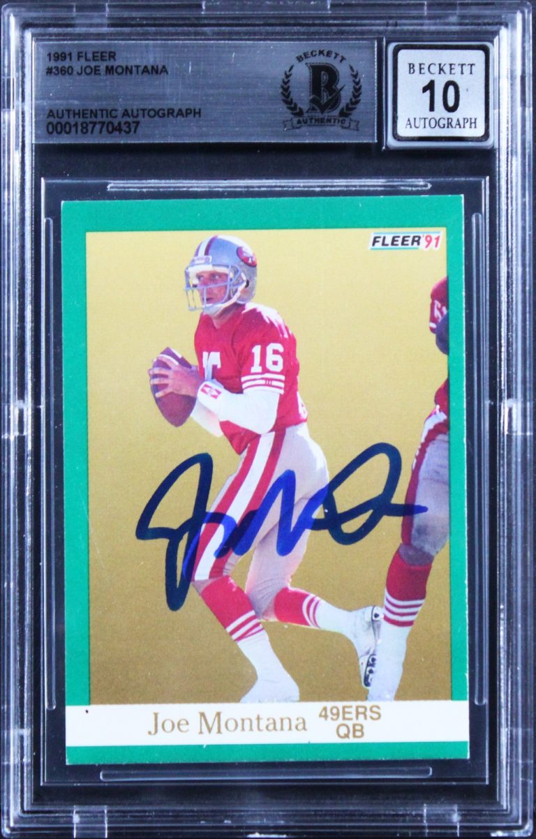 49ers Joe Montana Signed 1991 Fleer #360 Card Auto Graded Mint 10! BAS Slabbed
