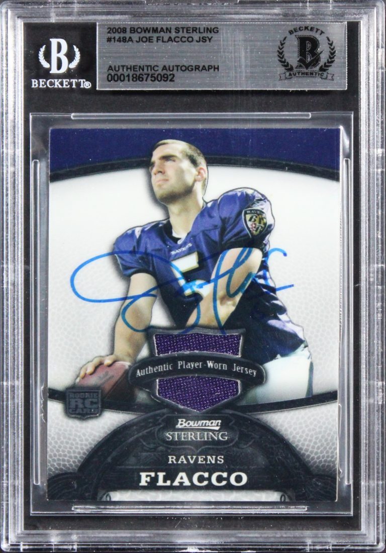 Ravens Joe Flacco Signed 2008 Bowman Sterling #148A RC 264/569 Card BAS Slabbed