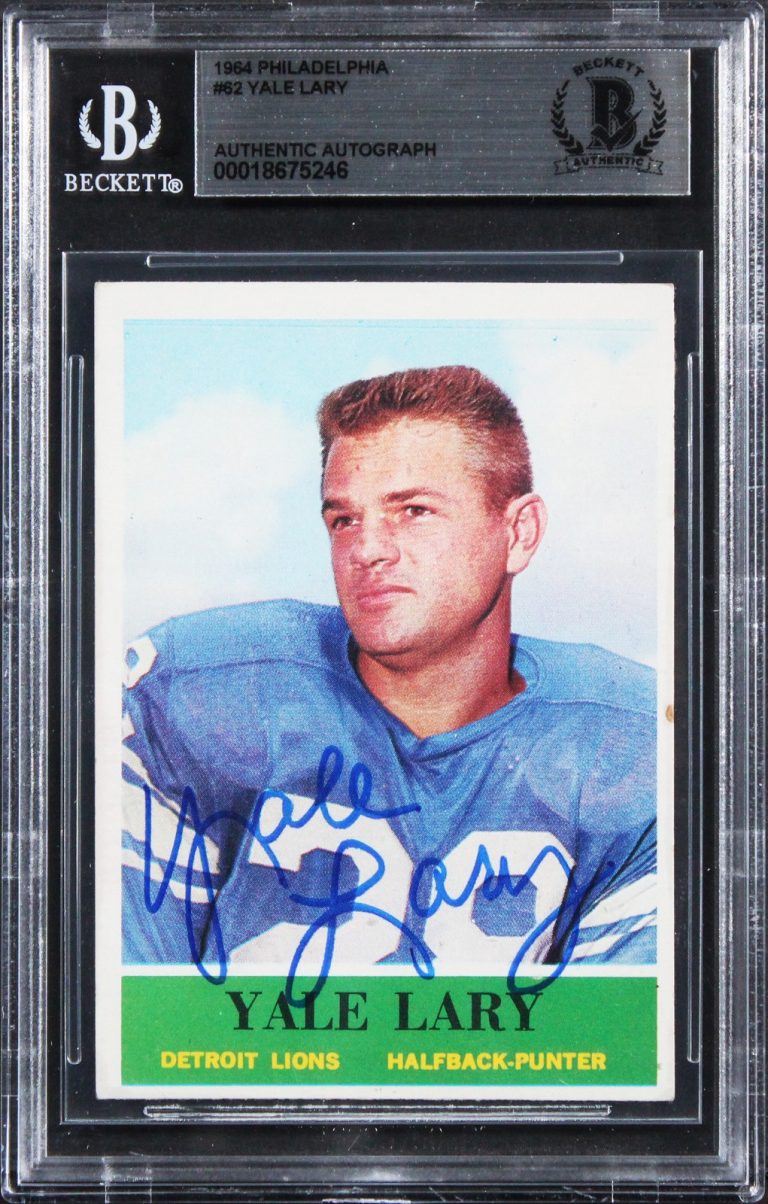 Lions Yale Lary Authentic 1964 Philadelphia #62 Card Autographed BAS Slabbed