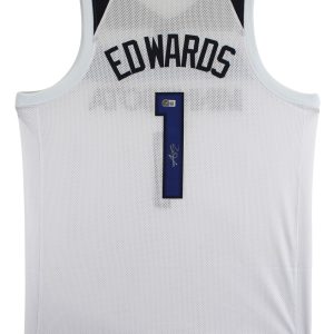 Anthony Edwards Authentic Signed White Pro Style Jersey Autographed BAS 2