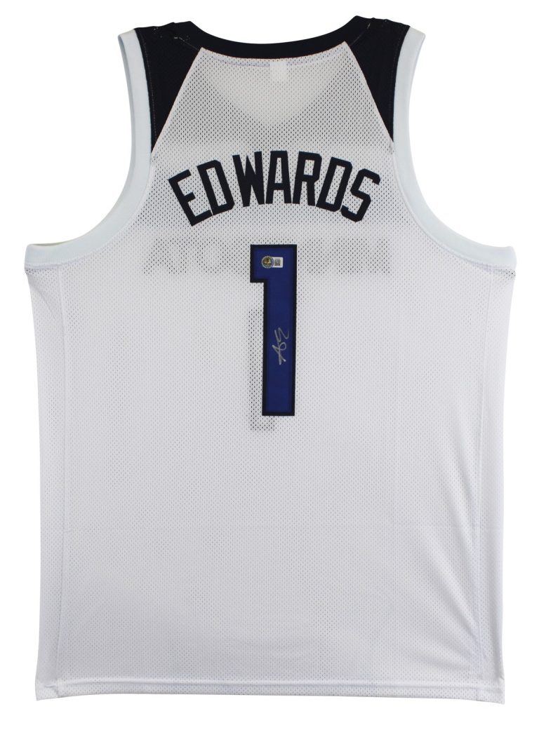 Anthony Edwards Authentic Signed White Pro Style Jersey Autographed BAS 2