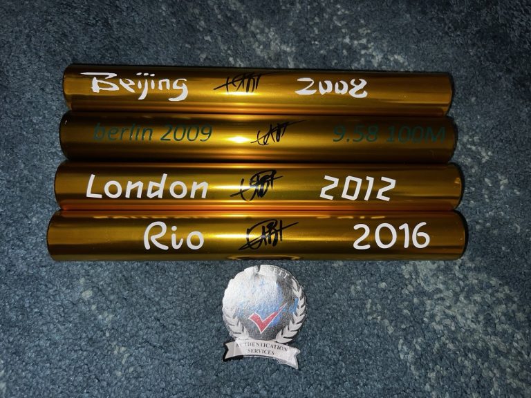 Usain Bolt Signed Gold Baton Set Beijing, Berlin, London & Rio 🇯🇲 Beckett #2