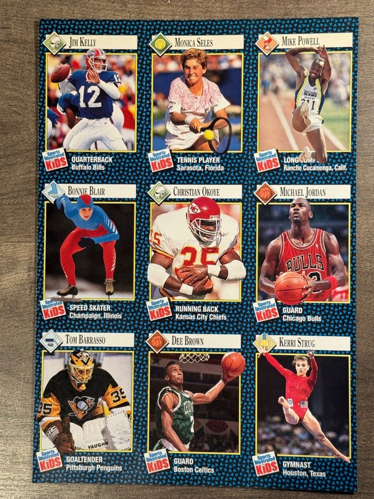 1992 SPORTS ILLUSTRATED SI FOR KIDS UNCUT SHEET CARD MICHAEL JORDAN JIM KELLY COLLECTIBLE MEMORABILIA