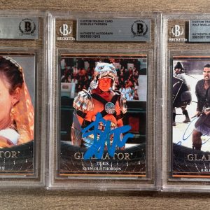 3 Gladiator Cards Signed Connie Nielsen Sven-Ole Thorson R Moeller Auto Beckett