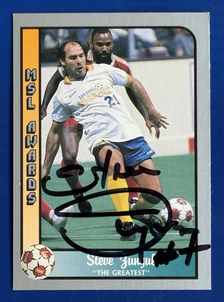 Steve Zungul Auto SIGNED MSL 90-91 Pacific Card Arrows SD Sockers Soccer Legend