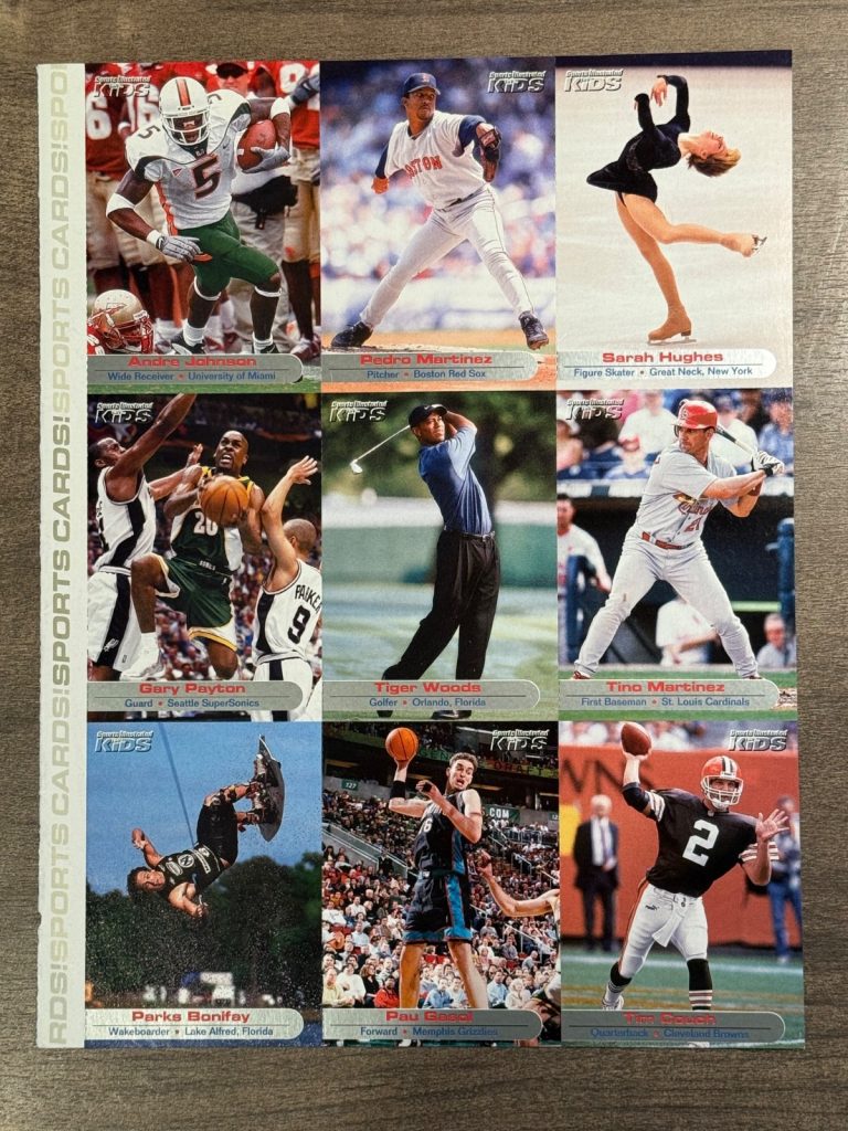 2002 Sports Illustrated SI for Kids Uncut SHEET Card Tiger Woods Pedro Martinez