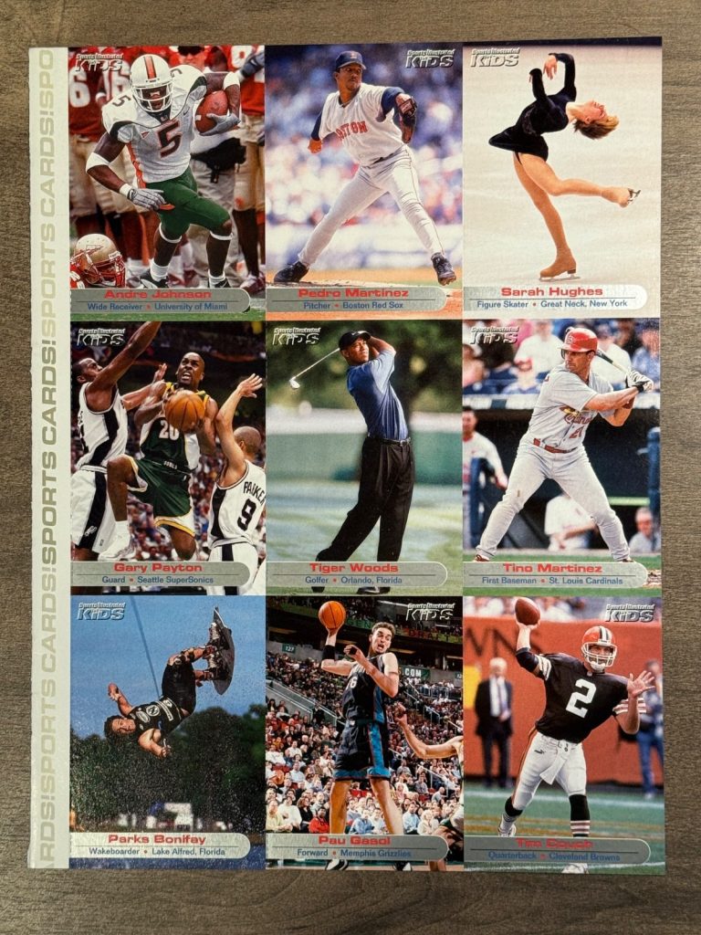 2002 SPORTS ILLUSTRATED SI FOR KIDS UNCUT SHEET CARD TIGER WOODS PEDRO MARTINEZ COLLECTIBLE MEMORABILIA