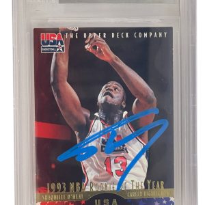 Shaquille O'Neal Signed 1996 Upper Deck USA #17 Dream Team 2 BAS Witness Slabbed