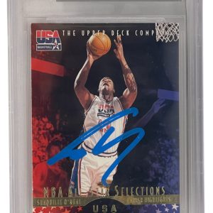 Shaquille O'Neal Signed 1996 Upper Deck USA #19 Dream Team 2 BAS Witness Slabbed