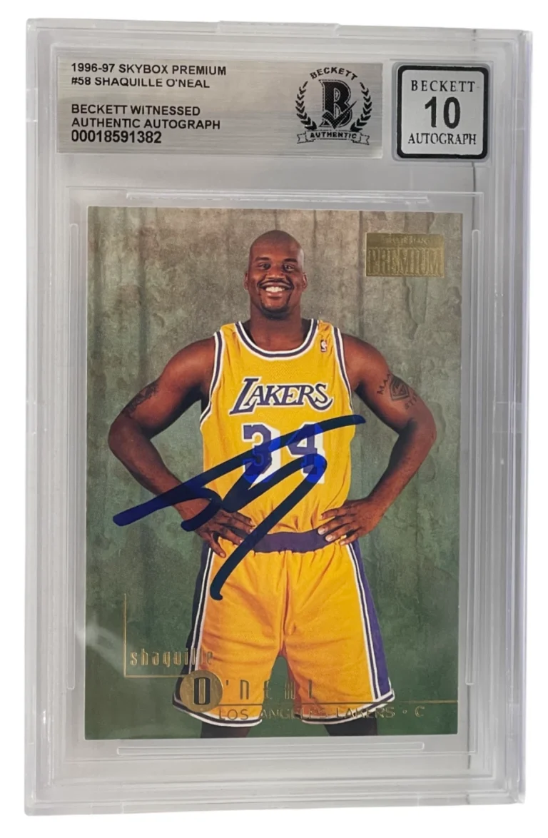 Shaquille O'Neal Signed 1996-97 Skybox Premium #58 BAS Slabbed Auto Grade 10