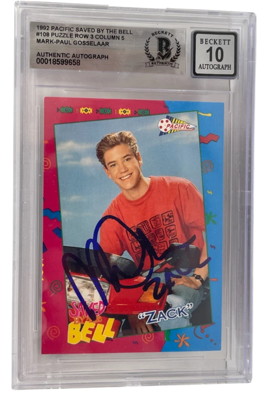Mark-Paul Gosselaar Signed Saved by the Bell 1992 Pacific Card #108 Beckett 10
