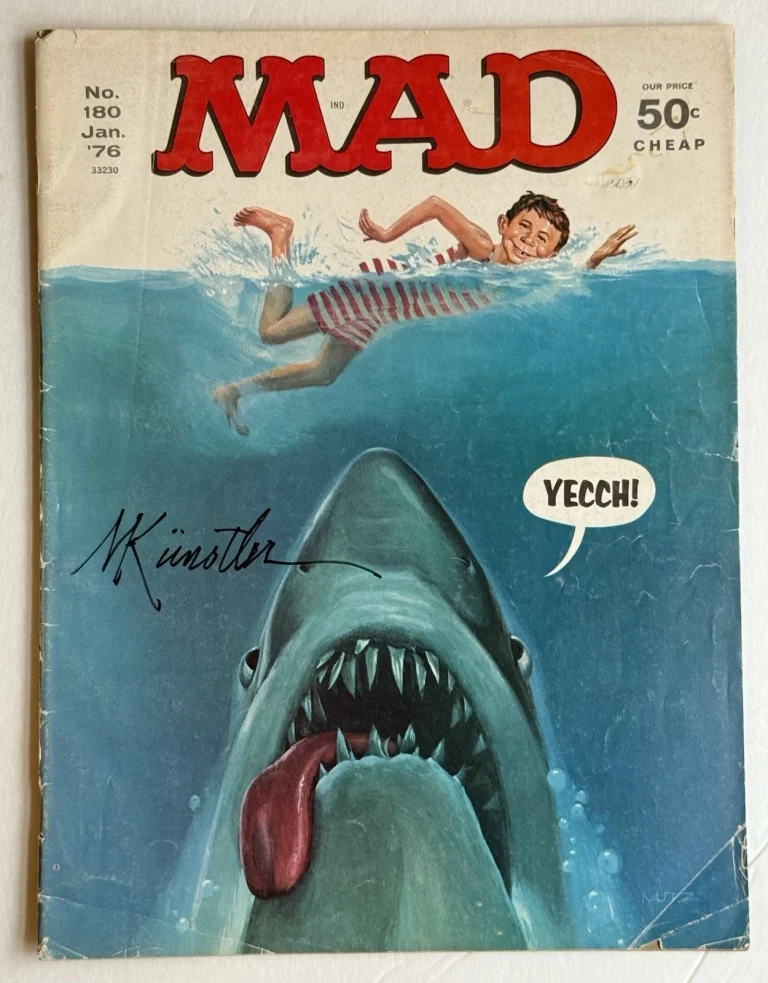 Mort Kunstler JAWS SIGNED Autograph RARE Orig Mad Magazine 1976 w K9 COA  #180