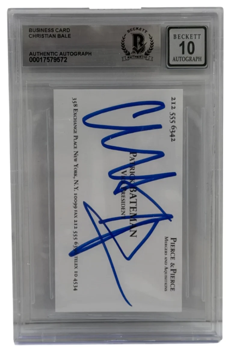 Christian Bale Signed American Psycho Business Card Autograph Slabbed Beckett 10