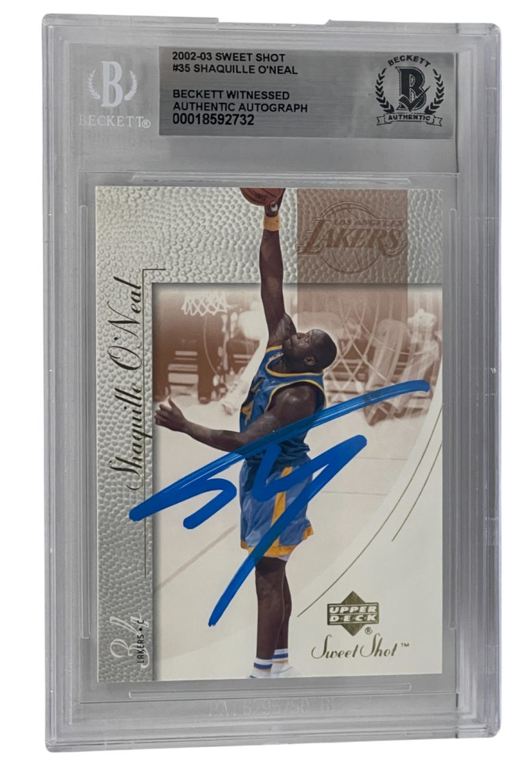 Shaquille O'Neal Signed 2002-23 Upper deck Sweet Shot #35 BAS Witness Slabbed