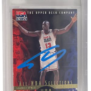 Shaquille O'Neal Signed 1996 Upper Deck USA #18 Dream Team 2 BAS Witness Slabbed