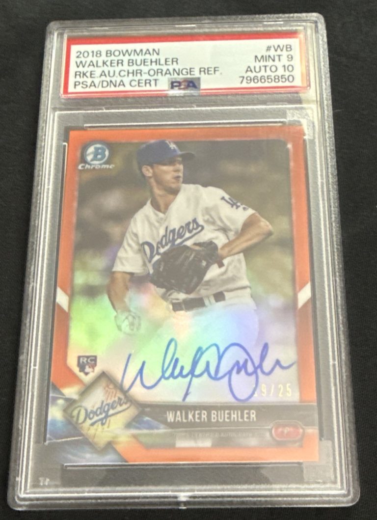 2018 Bowman Chrome Walker Buehler Auto RC Orange Refractor 19/25 SSP PSA 9