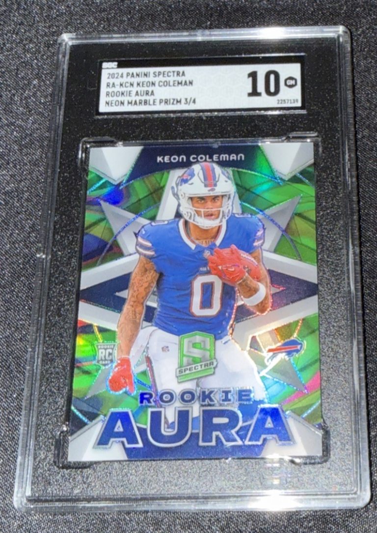 2024 Panini Spectra Keon Coleman RC Rookie Aura NEON MARBLE SSP 3/4 SGC 10