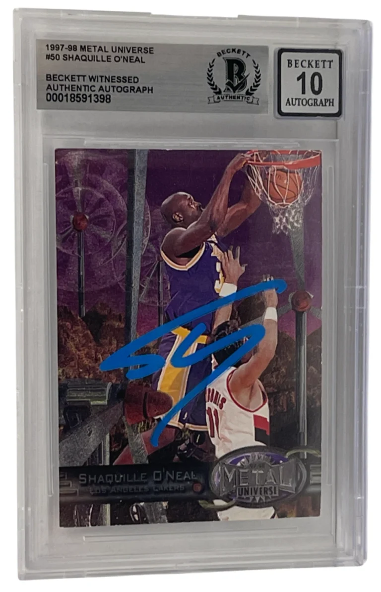 Shaquille O'Neal Signed 1997-98 Metal Universe #50 BAS Slabbed Auto Grade 10
