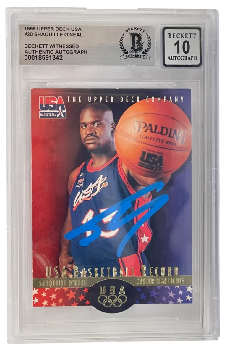 Shaquille O'Neal Signed 1996 Upper Deck USA #20 BAS Slabbed Auto Grade 10