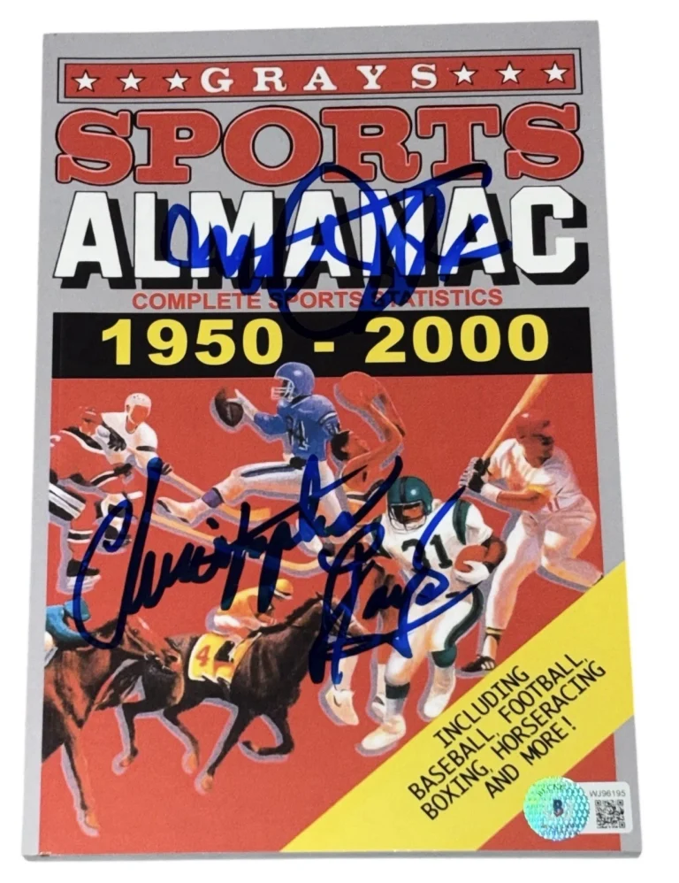 MICHAEL J FOX CHRISTOPHER LLOYD SIGNED BACK TO THE FUTURE ALMANAC AUTHENTIC BAS COLLECTIBLE MEMORABILIA