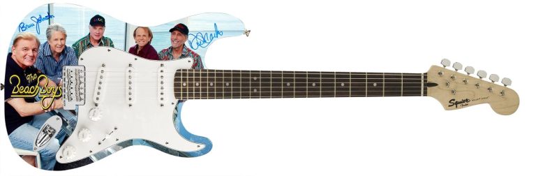 The Beach Boys Signed Autographed Band Smiling Photo Graphics Fender Guitar