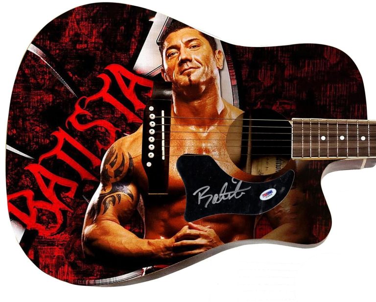 WWE Batista Signed 1/1 Custom Graphics Photo WWF Guitar PSA
