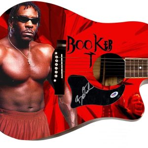 WWE Booker T Signed 1/1 Custom Graphics Photo WWF Guitar PSA