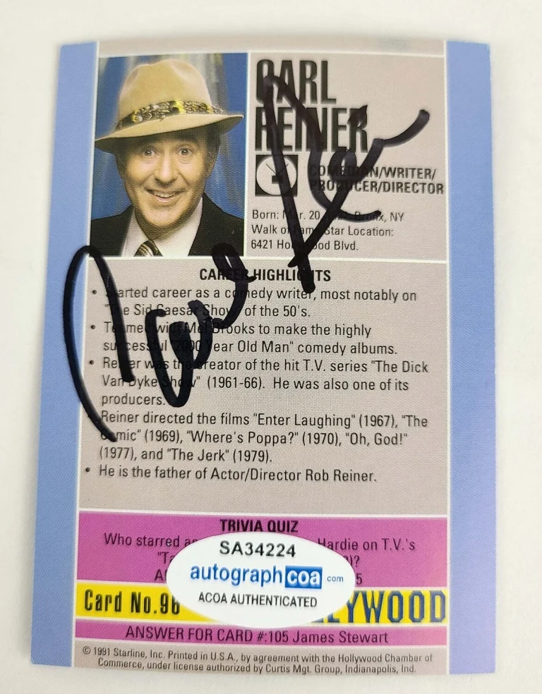 Carl Reiner Signed Starline Hollywood Collectors Trading Card ACOA