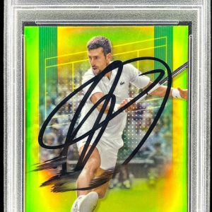 NOVAK DJOKOVIC SIGNED 2024 TOPPS CHROME LIME GREEN REFRACTOR #1 AUTO /299 PSA