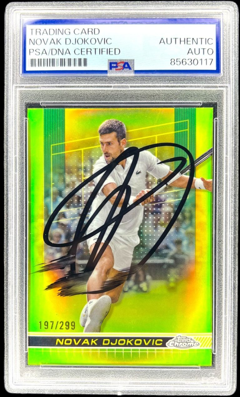 NOVAK DJOKOVIC SIGNED 2024 TOPPS CHROME LIME GREEN REFRACTOR #1 AUTO /299 PSA