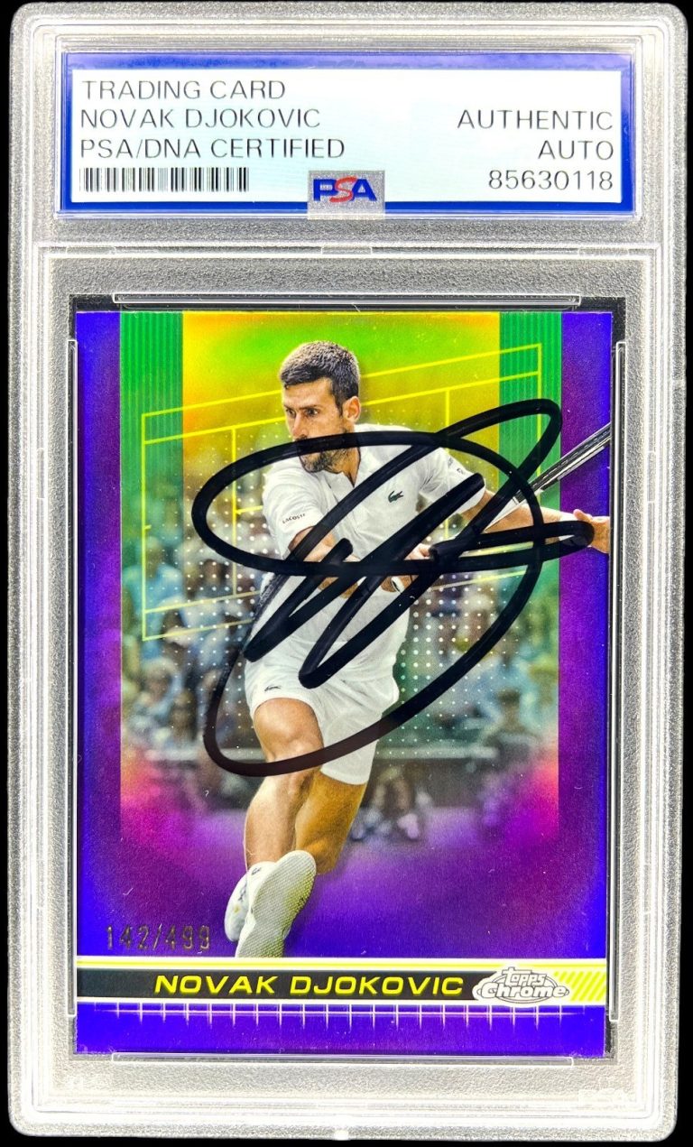 NOVAK DJOKOVIC SIGNED 2024 TOPPS CHROME PURPLE REFRACTOR #1 AUTO /499 PSA/DNA