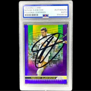 NOVAK DJOKOVIC SIGNED 2024 TOPPS CHROME PURPLE REFRACTOR #1 AUTO /499 PSA