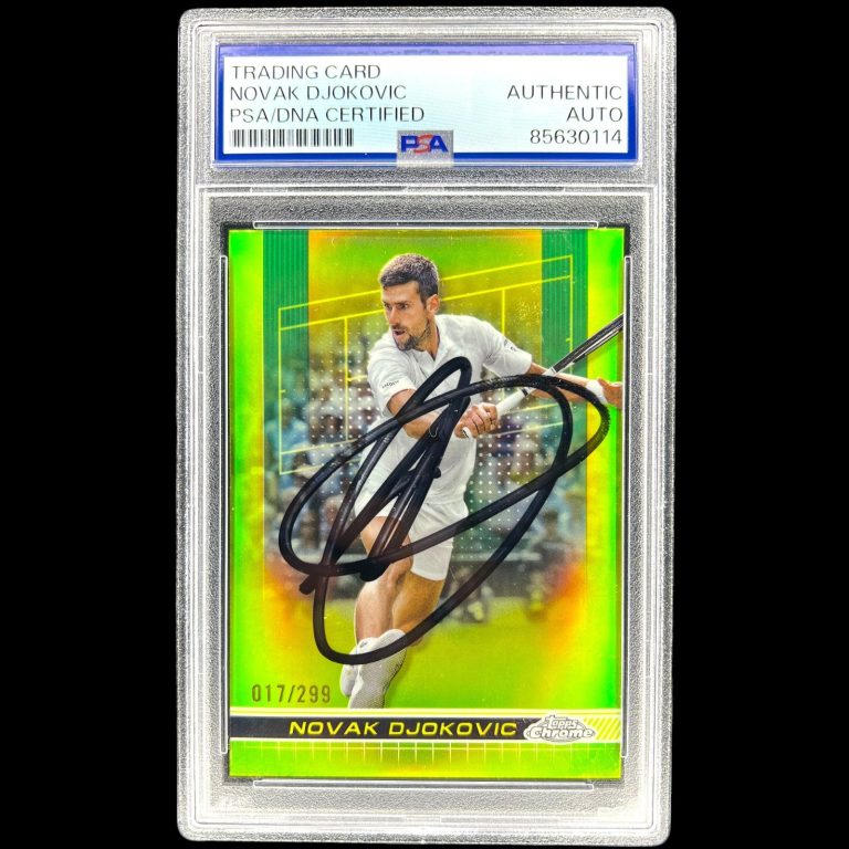 NOVAK DJOKOVIC SIGNED 2024 TOPPS CHROME /299 LIME GREEN REFRACTOR AUTO PSA/DNA