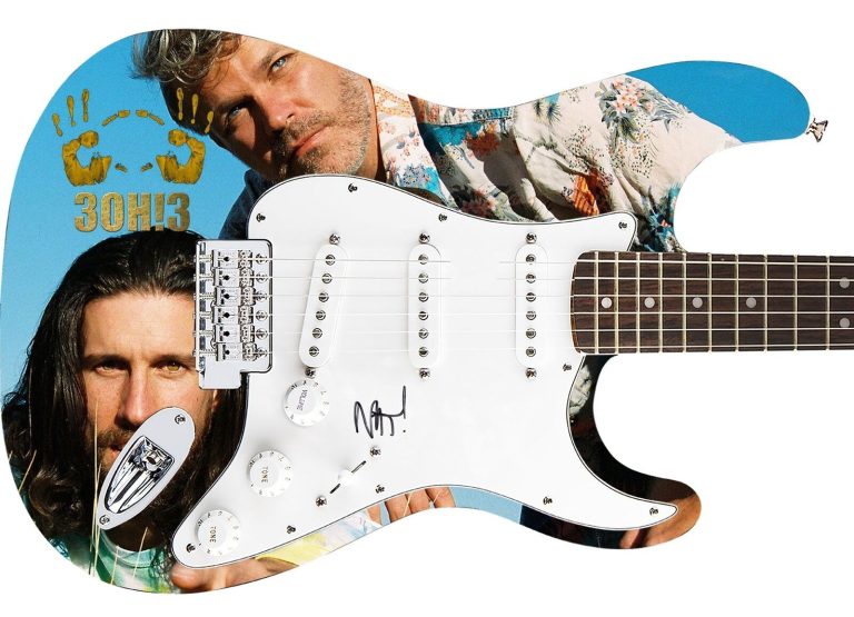 3OH!3 Nathaniel Motte Signed 1/1 Custom Graphics Photo Guitar