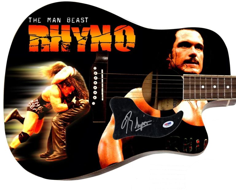 WWE Rhyno Signed 1/1 Custom Graphics Photo WWF Guitar PSA