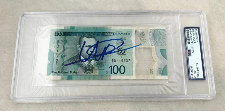 Usain Bolt Signed Official Jamaican Currency $100 Olympic Champion PSA/DNA 1 COA