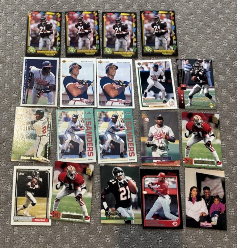 (19) CARD DEION SANDERS VINTAGE CARD LOT ATLANTA BRAVES ATLANTA FALCONS COLLECTIBLE MEMORABILIA