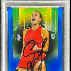 ARYNA SABALENKA SIGNED 2024 TOPPS CHROME #21 BLUE REFRACTOR /250 AUTO PSA