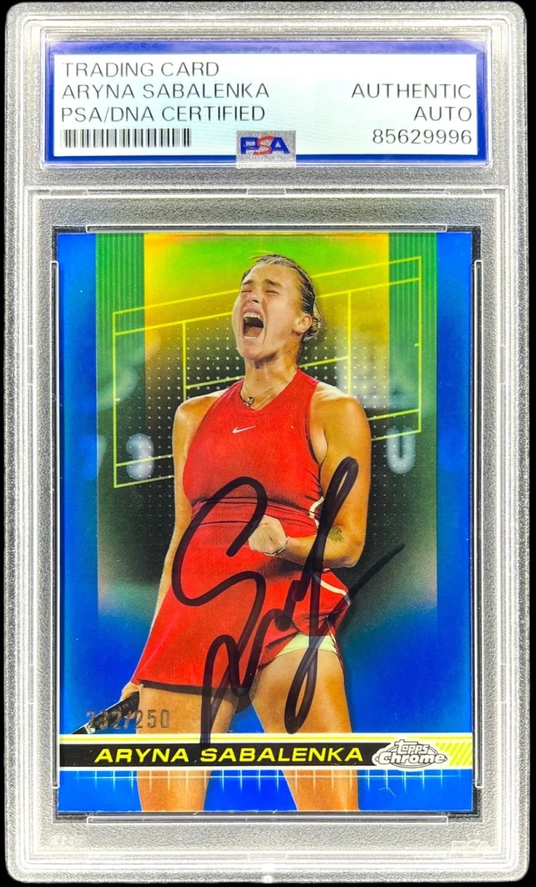 ARYNA SABALENKA SIGNED 2024 TOPPS CHROME #21 BLUE REFRACTOR /250 AUTO PSA