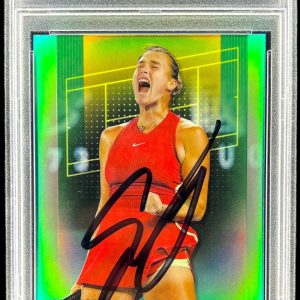 ARYNA SABALENKA SIGNED 2024 TOPPS CHROME #21 AQUA REFRACTOR /399 AUTO PSA
