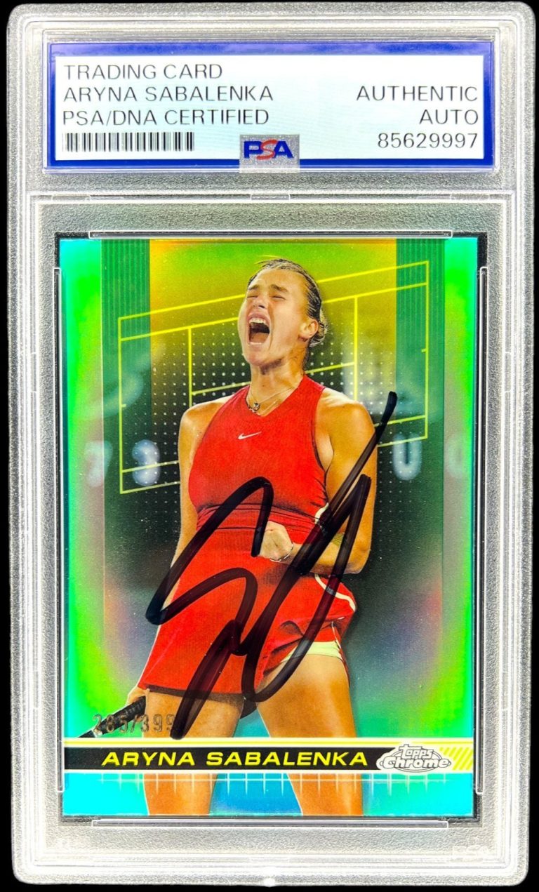 ARYNA SABALENKA SIGNED 2024 TOPPS CHROME #21 AQUA REFRACTOR /399 AUTO PSA